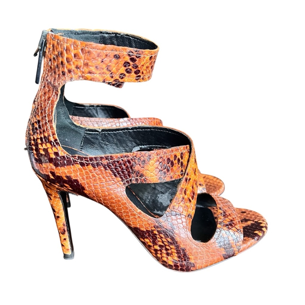 Zara Leather Brown Animal Print High Heels Sandals US 6.5 EUR37
